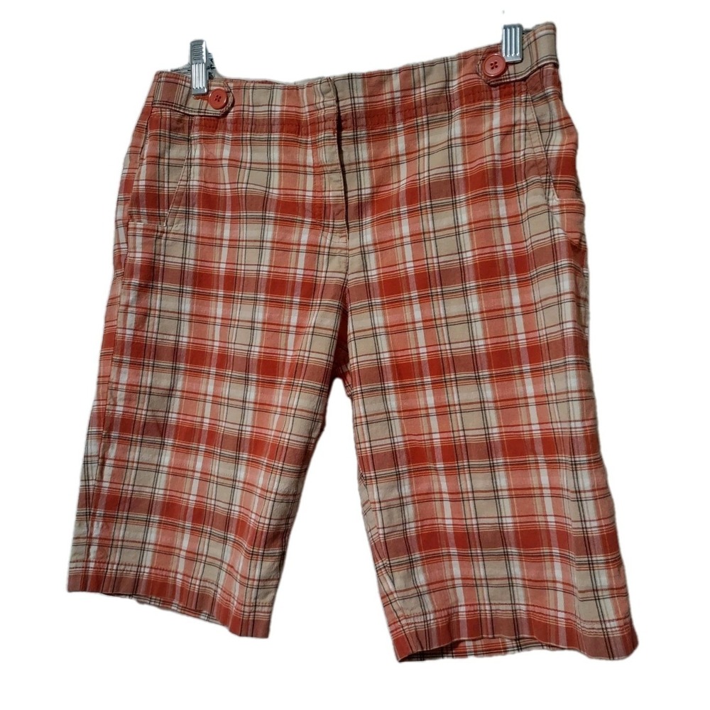 Ann Taylor Loft Shorts Womens Sz 8 Pockets 11" Inseam Chino Cotton  Orange Plaid